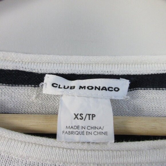 Club Monaco Linen Blend Nautical Sweater Women XS Striped Black White Knit 166 - Picture 3 of 10
